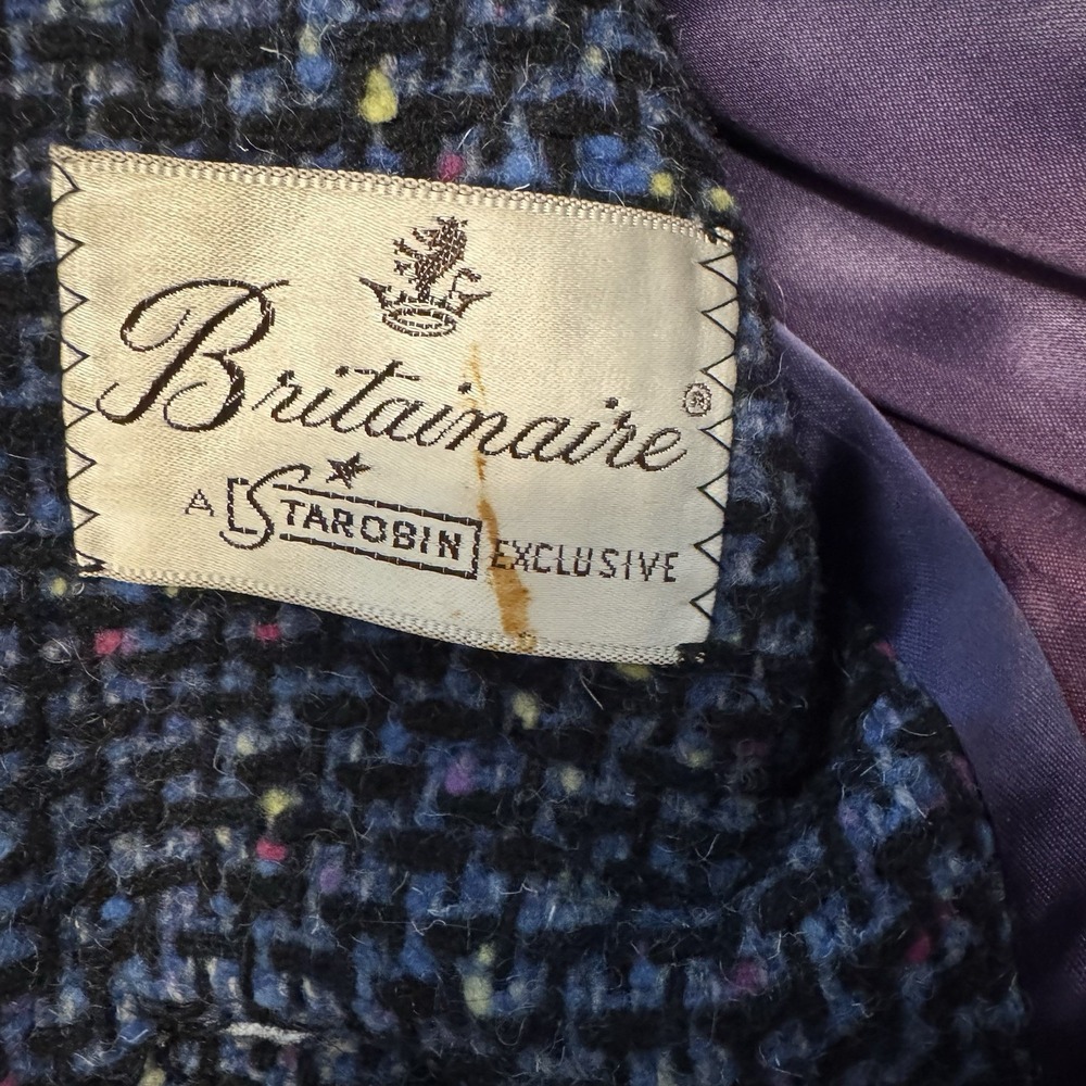VTG 60's Britainaire Women's Blue Woven Wool Coat Mink‎ Collar Union Made Large - Picture 4 of 6